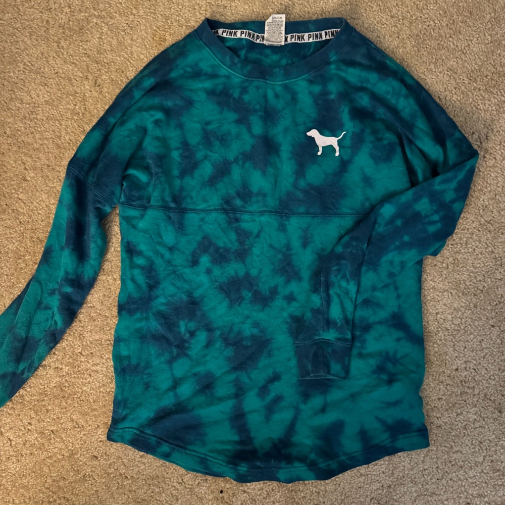PINK Teal Tie-Dye Pullover with White Dog Logo